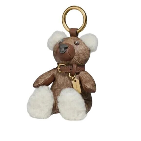 Coach F77676 Limited Edition Bear Keychain Bag Charm Signature Canvas & Leather - Picture 2 of 9